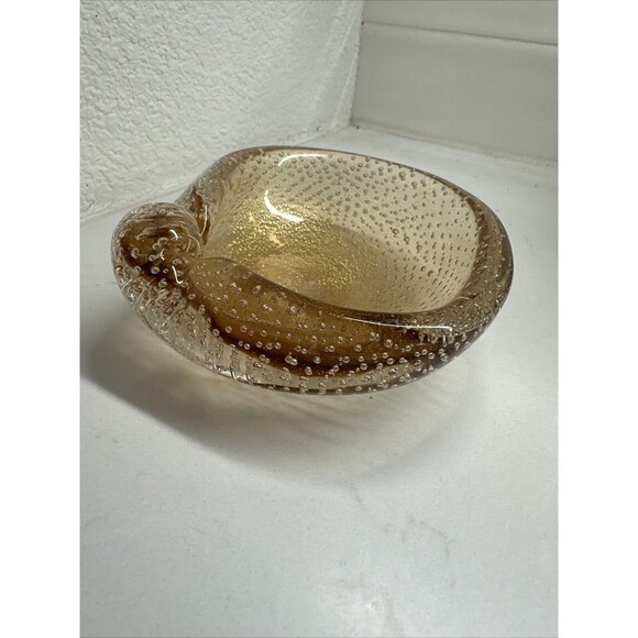 MURANO Bullicante Shell by Flavio Poli Vintage Art Glass Bubble Dish Ashtray - Picture 1 of 16